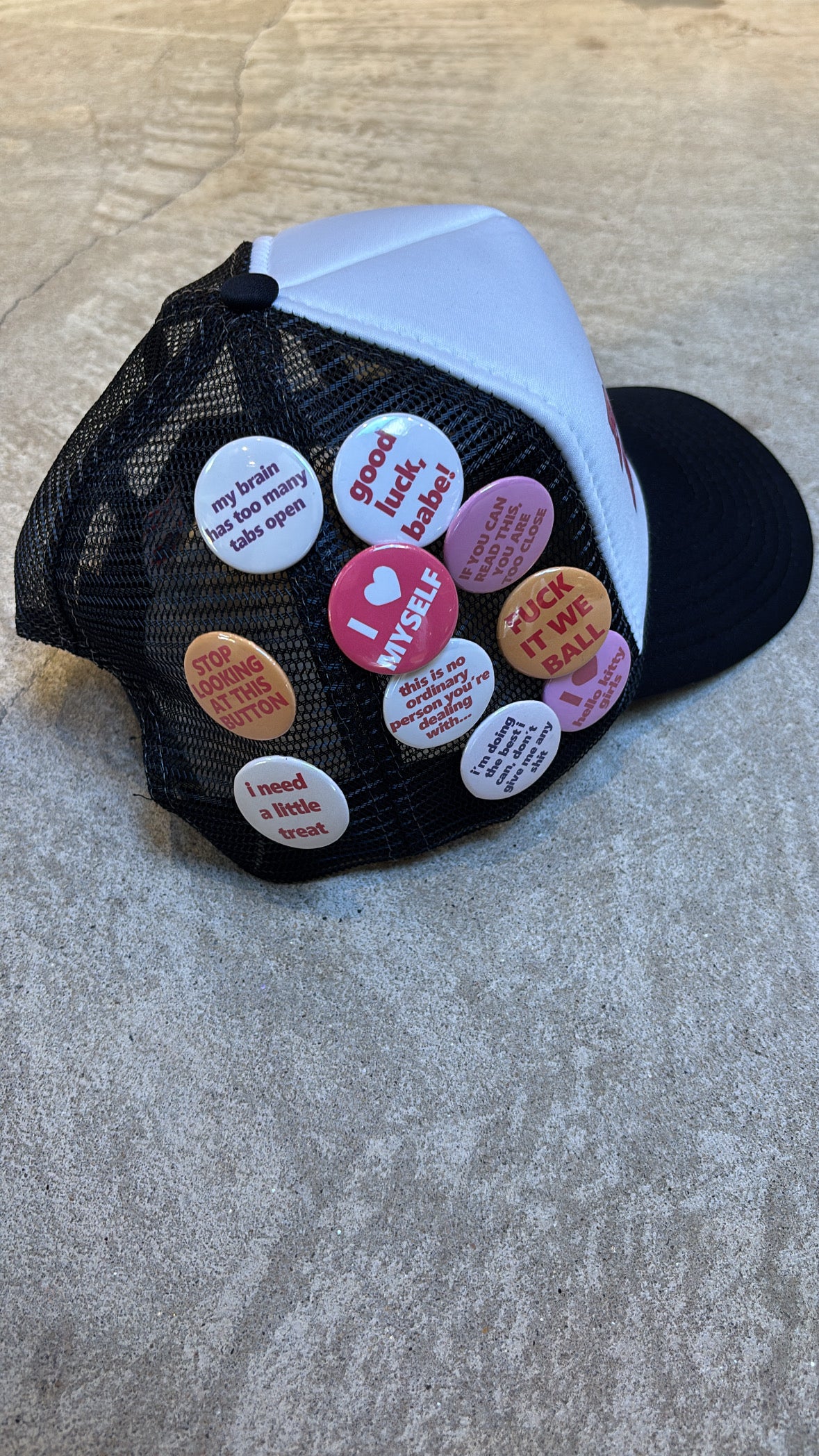 BAD BITCH ACADEMY BUTTON PIN TRUCKER