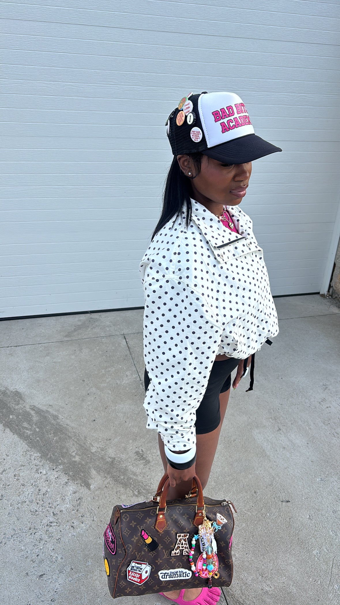 BAD BITCH ACADEMY BUTTON PIN TRUCKER
