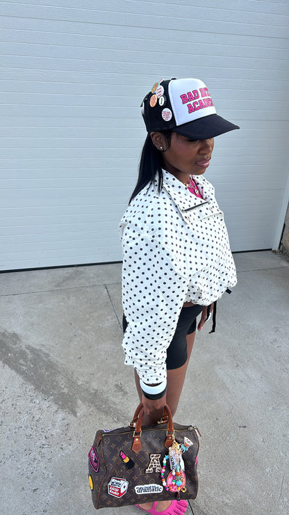 BAD BITCH ACADEMY BUTTON PIN TRUCKER