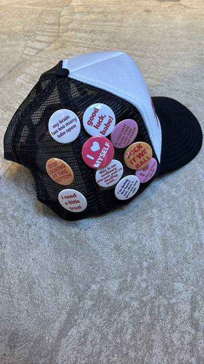 BAD BITCH ACADEMY BUTTON PIN TRUCKER